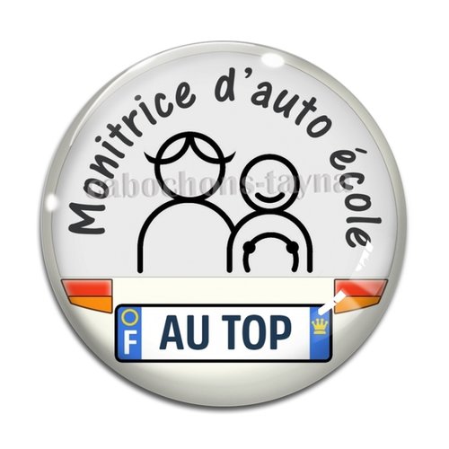 Cabochon monitrice d'auto école au top, en résine ou en verre différente taille