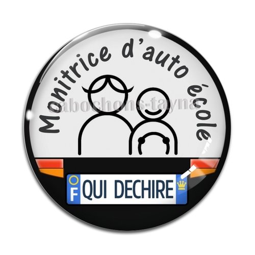 Cabochon monitrice d'auto école, résine ou verre différente taille