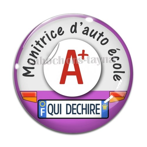 Cabochon monitrice d'auto école, résine ou verre différente taille