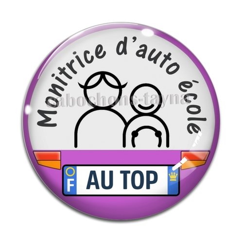 Cabochon monitrice d'auto école, résine ou verre différente taille