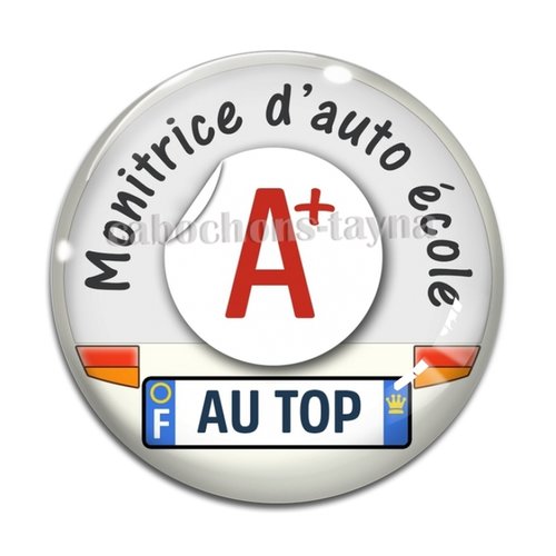 Cabochon monitrice d'auto école, résine ou verre différente taille