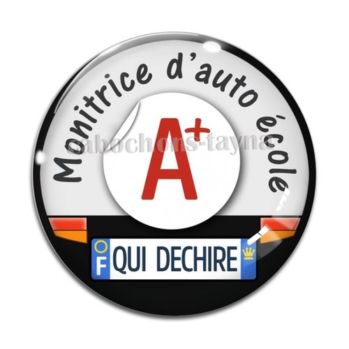 Cabochon monitrice d'auto école, résine ou verre différente taille