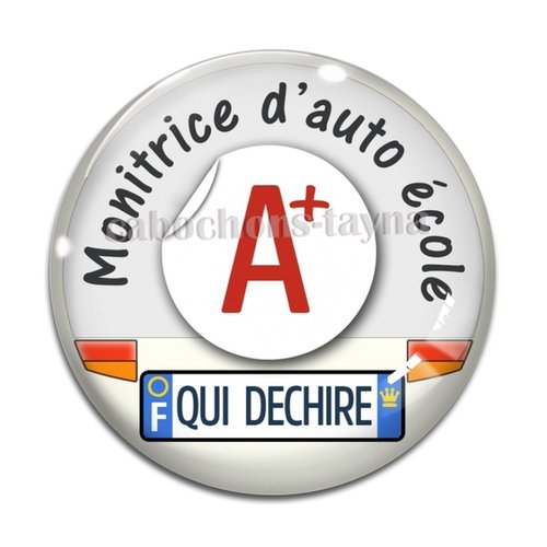 Cabochon monitrice d'auto école, résine ou verre différente taille