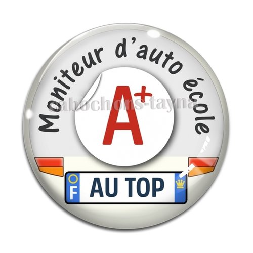 Cabochon moniteur d'auto école, résine ou verre différente taille