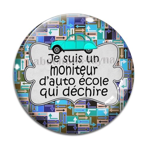 Cabochon moniteur d'auto école, résine ou verre différente taille
