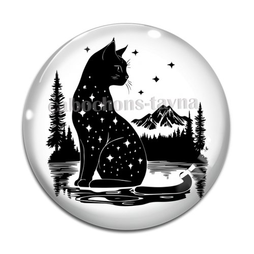 Cabochon chat noir, cabochon résine - ou verre rond différente taille