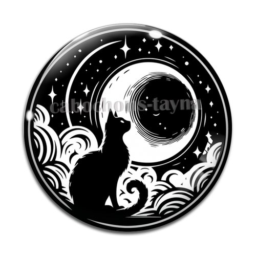 Cabochon chat noir, cabochon résine - ou verre rond différente taille