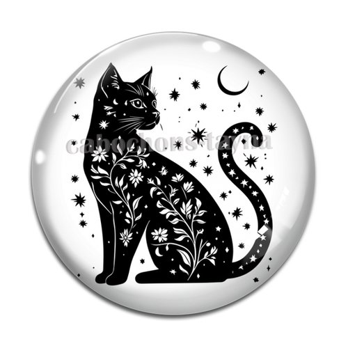 Cabochon chat noir, cabochon résine - ou verre rond différente taille