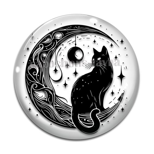Cabochon chat noir, cabochon résine - ou verre rond différente taille