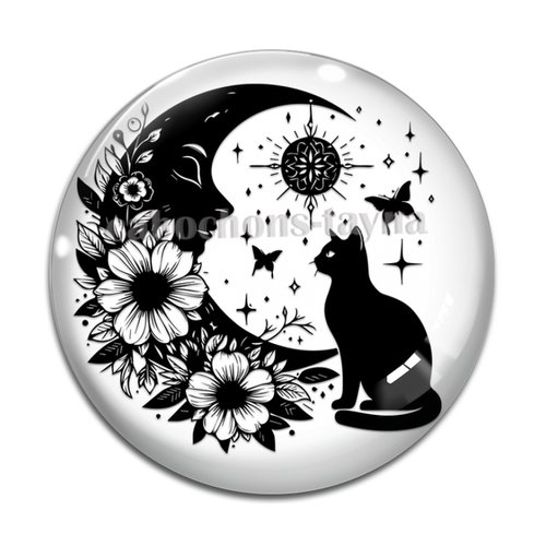 Cabochon chat noir, cabochon résine - ou verre rond différente taille