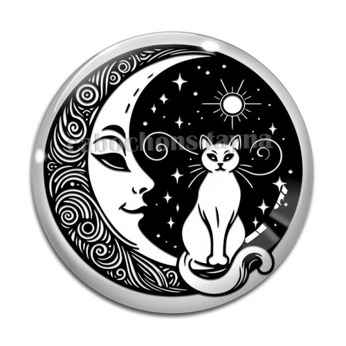 Cabochon chat noir, cabochon résine - ou verre rond différente taille