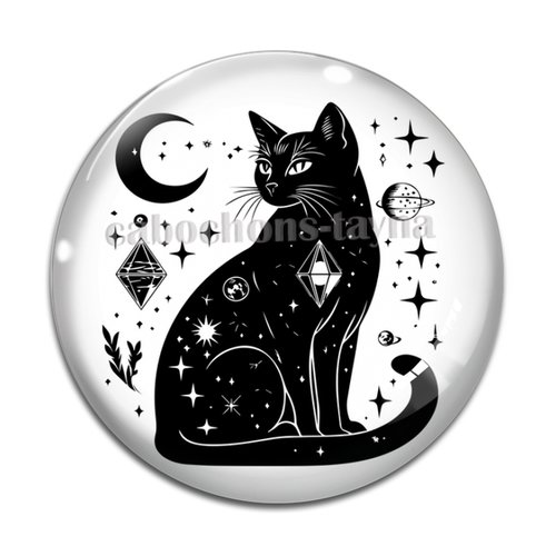 Cabochon chat noir, cabochon résine - ou verre rond différente taille