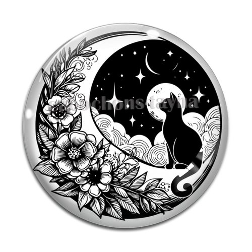 Cabochon chat noir, cabochon résine - ou verre rond différente taille