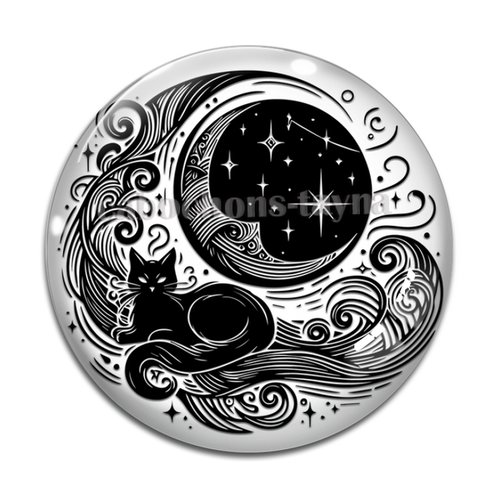 Cabochon chat noir, cabochon résine - ou verre rond différente taille