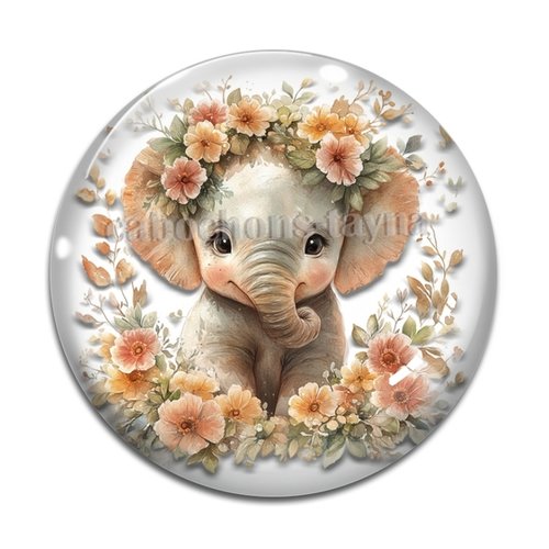 Cabochon éléphant, cabochon résine ou verre rond différente taille