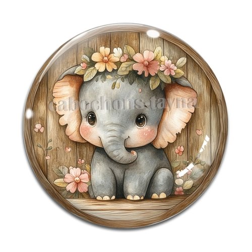 Cabochon éléphant, cabochon résine ou verre rond différente taille