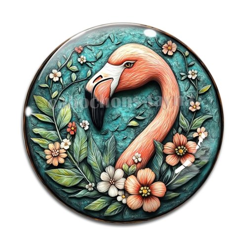 Cabochon oiseaux flaman, cabochon résine ou verre rond différente taille