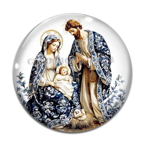 Cabochon crèche de noël vierge et jésus, cabochon résine ou verre rond différente taille