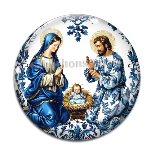 Cabochon crèche de noël vierge et jésus, cabochon résine ou verre rond différente taille