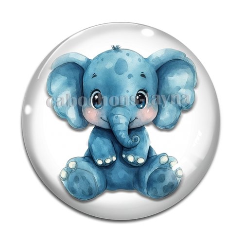 Cabochon éléphant bleu, cabochon résine ou verre rond différente taille