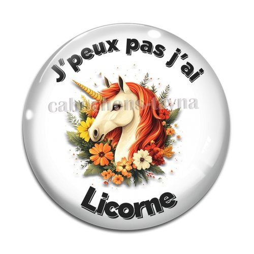 Cabochon j'peux pas j'ai licorne, cabochon résine ou verre rond différente taille