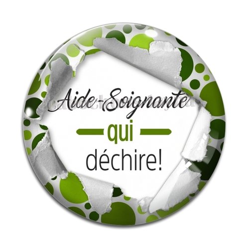 Cabochon aide soignante qui déchire, cabochon résine ou verre rond différente taille