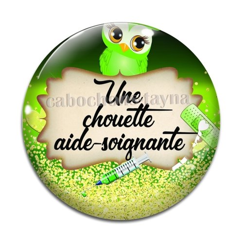 Cabochon chouette aide soignante, cabochon résine ou verre rond différente taille