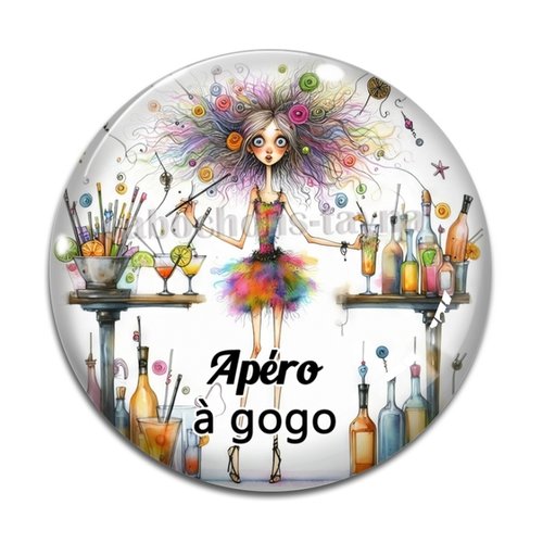 Cabochon apéro à gogo, cabochon résine ou verre rond différente taille