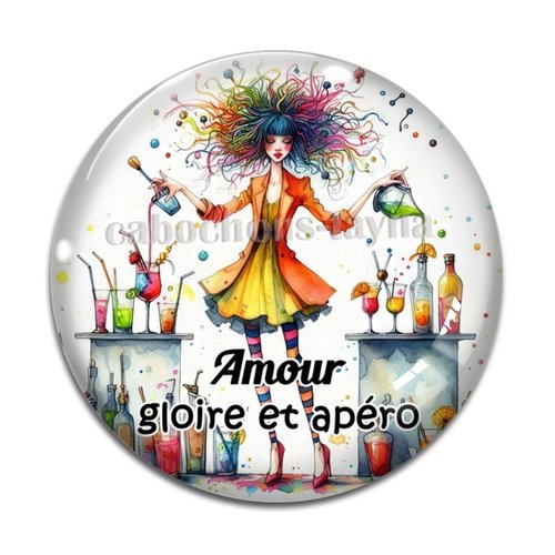 Cabochon amour gloire et apéro, cabochon résine ou verre rond différente taille