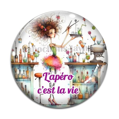 Cabochon l'apéro c'est la vie, cabochon résine ou verre rond différente taille