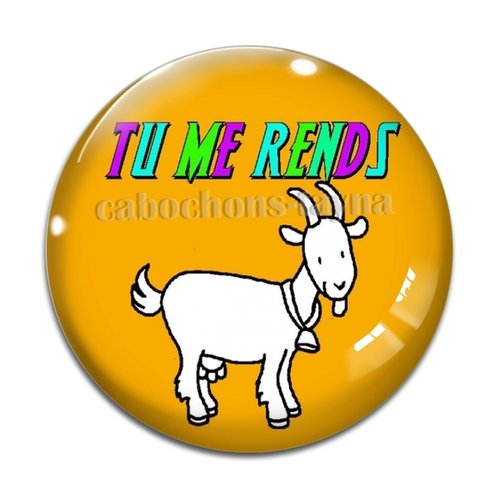 Cabochon tu me rends chêvre, cabochon résine ou verre rond différente taille