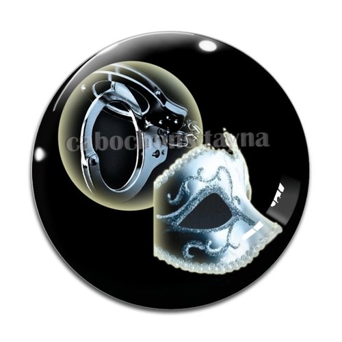 Cabochon masque et menottes, cabochon résine ou verre rond différente taille