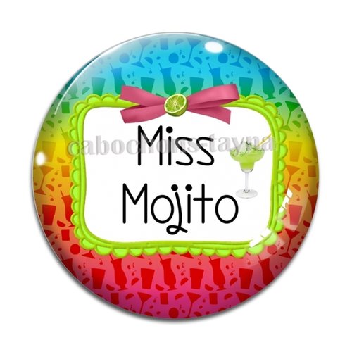 Cabochon miss mojito, cabochon résine ou verre rond différente taille