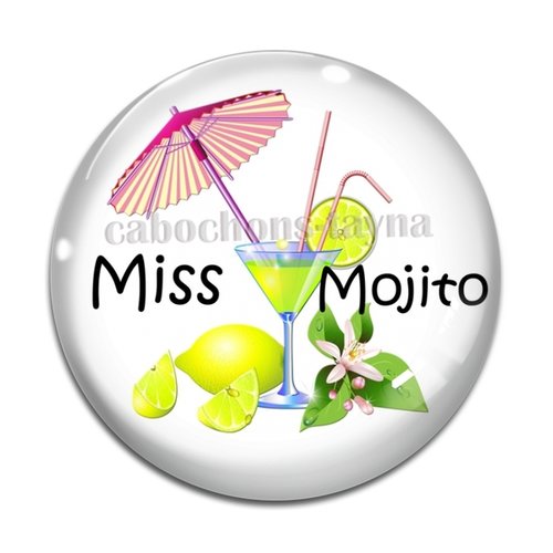 Cabochon miss mojito, cabochon résine ou verre rond différente taille