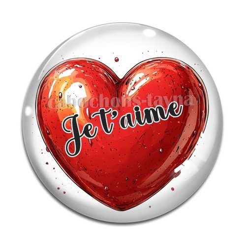 Cabochon je t'aime, cabochon résine ou verre rond différente taille