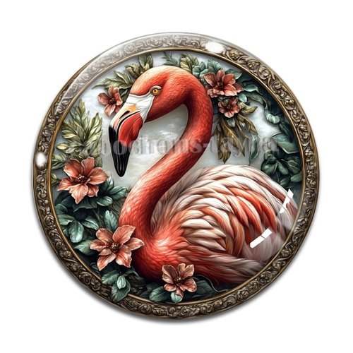 Cabochon flamant rose, cabochon résine ou verre rond différente taille