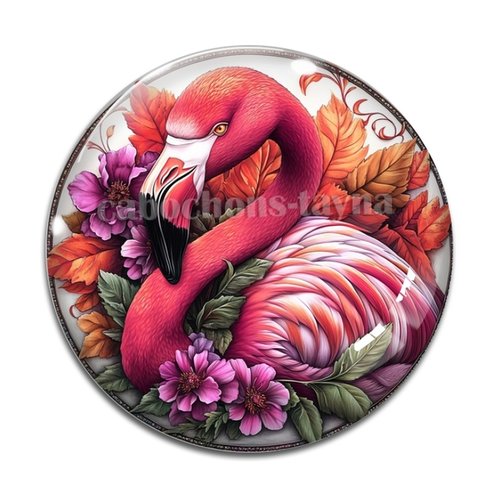 Cabochon flamant rose, cabochon résine ou verre rond différente taille