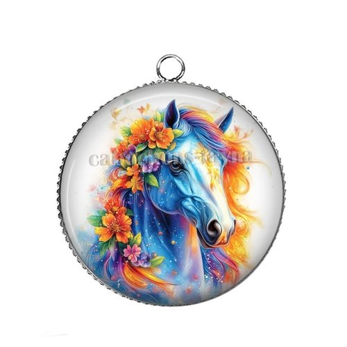 Pendentif cheval, support métal argenté
