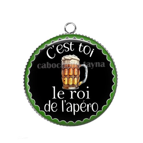 Pendentif roi de l'apéro, support métal argenté