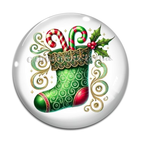 Cabochon botte de noël, cabochon résine, verre rond différente taille