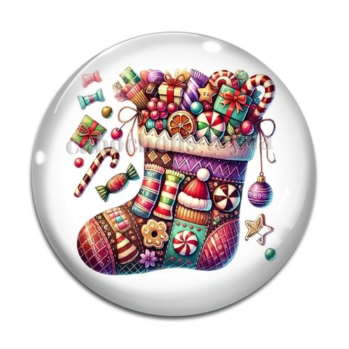 Cabochon botte de noël, cabochon résine, verre rond différente taille