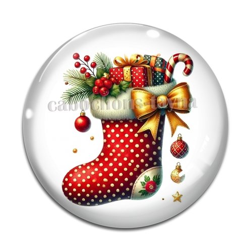 Cabochon botte de noël, cabochon résine, verre rond différente taille