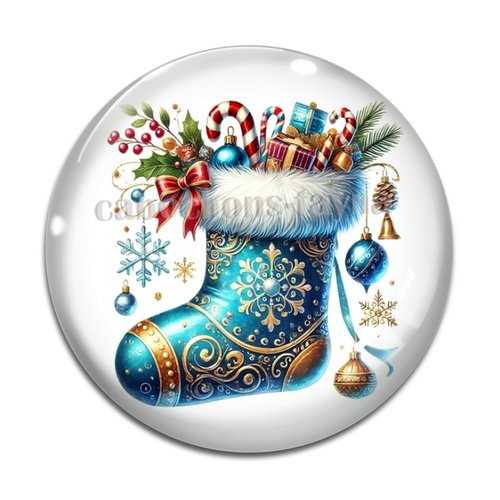 Cabochon botte de noël, cabochon résine, verre rond différente taille