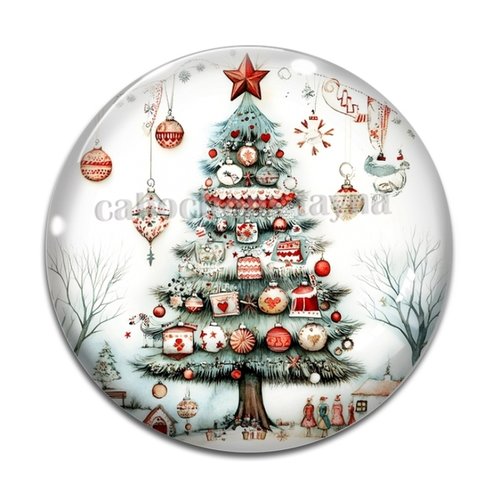 Cabochon sapin de noël, cabochon résine ou verre rond différente taille