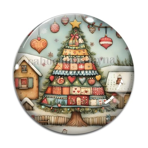Cabochon sapin de noël, cabochon résine ou verre rond différente taille