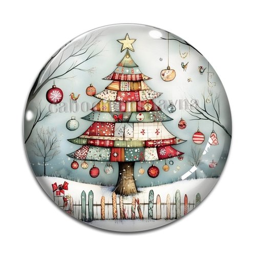 Cabochon sapin de noël, cabochon résine ou verre rond différente taille