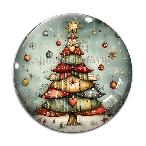 Cabochon sapin de noël, cabochon résine ou verre rond différente taille