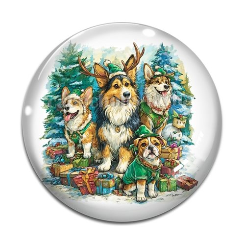 Cabochon chien de noel , cabochon résine, verre rond différente taille