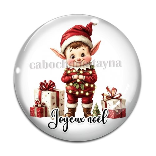 Cabochon lutin joyeux noel, résine ou en verre différente taille