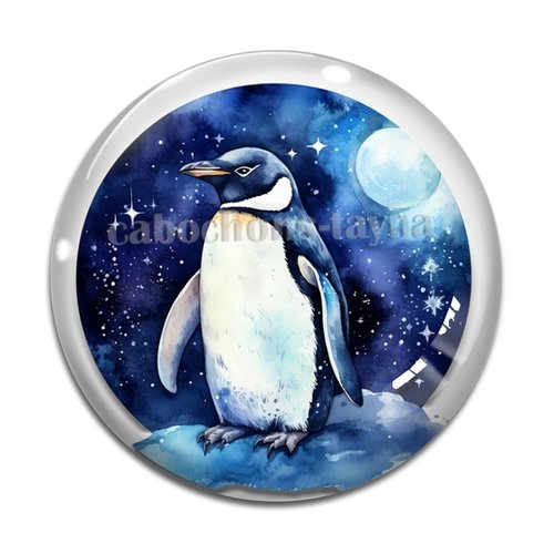 Cabochon pingouin, cabochon résine, verre rond différente taille